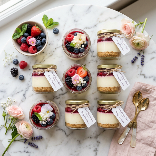 Cheesecake jars flat lay